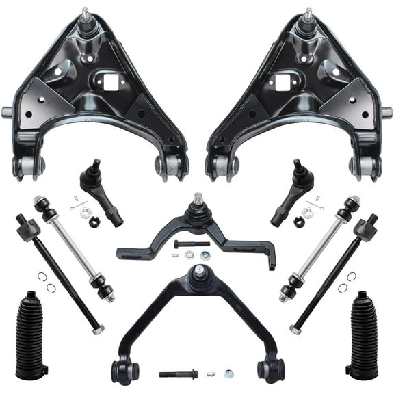 Detroit Axle - Front End 12pc Suspension Kit for Ford Explorer Ranger Mazda B2300 B2500 B3000 B4000, Lower Upper 4 Control Arms w/Ball Joints Inner & Outer 4 Tie Rods 2 Boots 2 Sway Bars Replacement