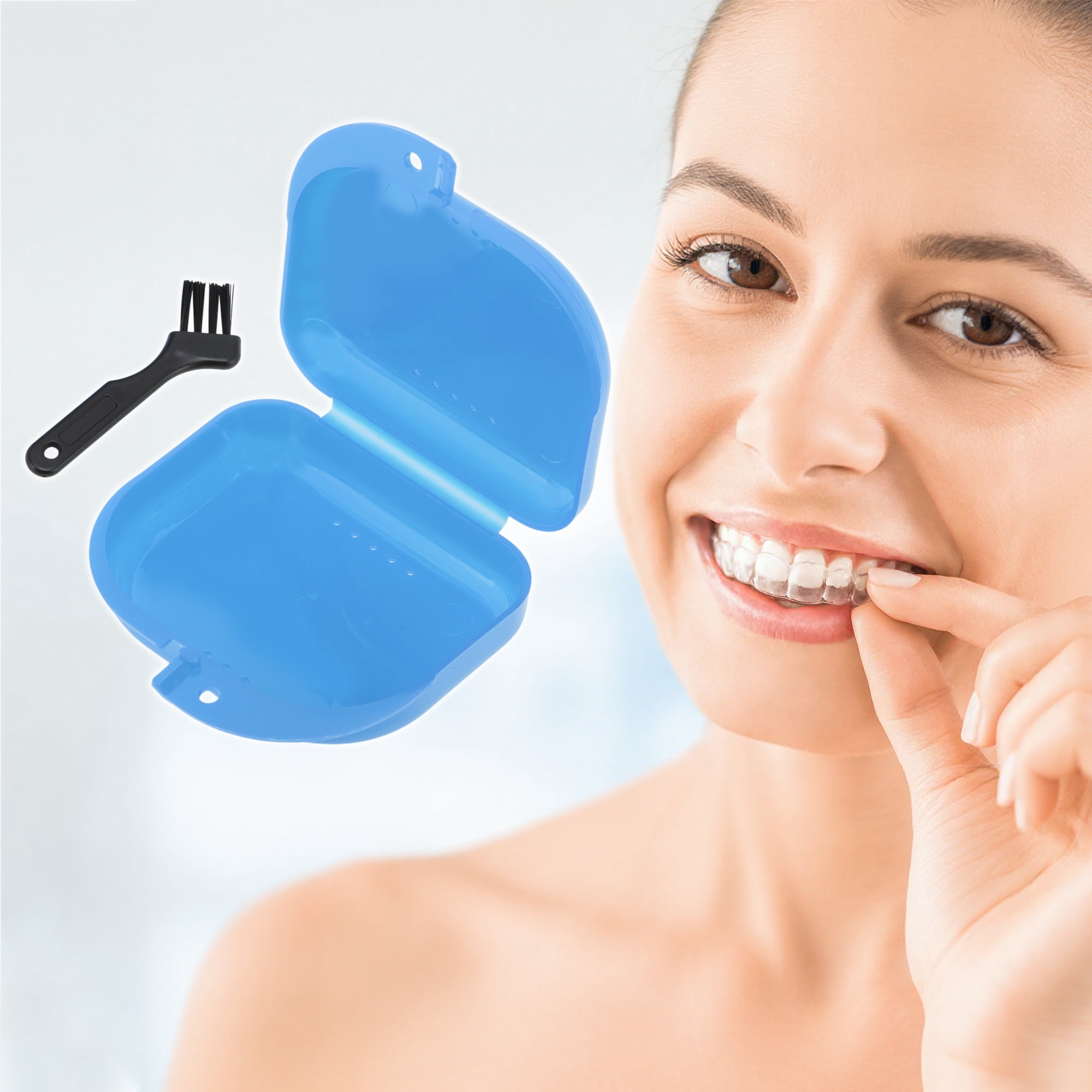 Unique Bargains Mini Braces Box with Brush 1 Set Blue