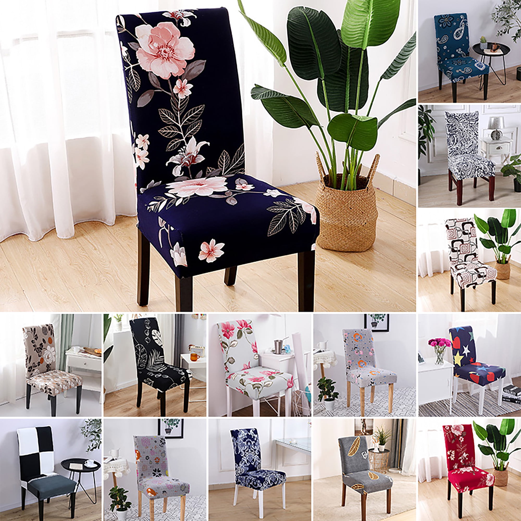 Details about   Stretch Floral Printed Chair Cover Dining Room Chair Covers Removable Decor 