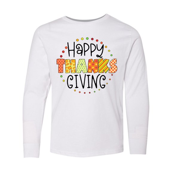 Inktastic Happy Thanksgiving Fun Autumn Patterns Long Sleeve Youth T-Shirt