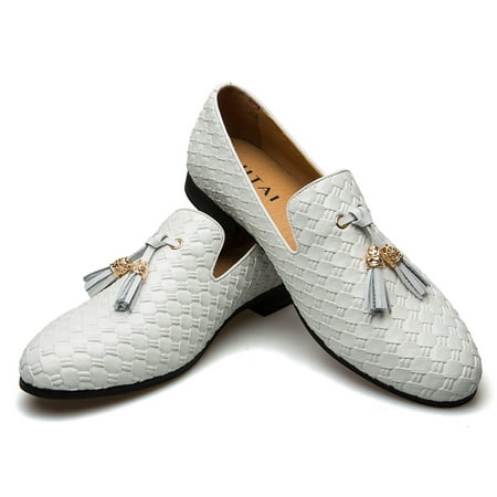 

JITAI Men s Dress Loafer Shoes Slip-on Loafer Tassel Loafer White Size 13