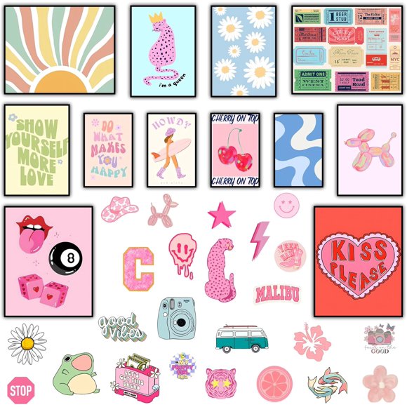 shiyou-Preppy Poster Preppy Wall Decor Cute Posters for Room Aesthetic Pastel Wall Art for Teen Girls Preppy Stuff for Room Preppy Decor for Bedroom Decor 12PCS (Unframed)