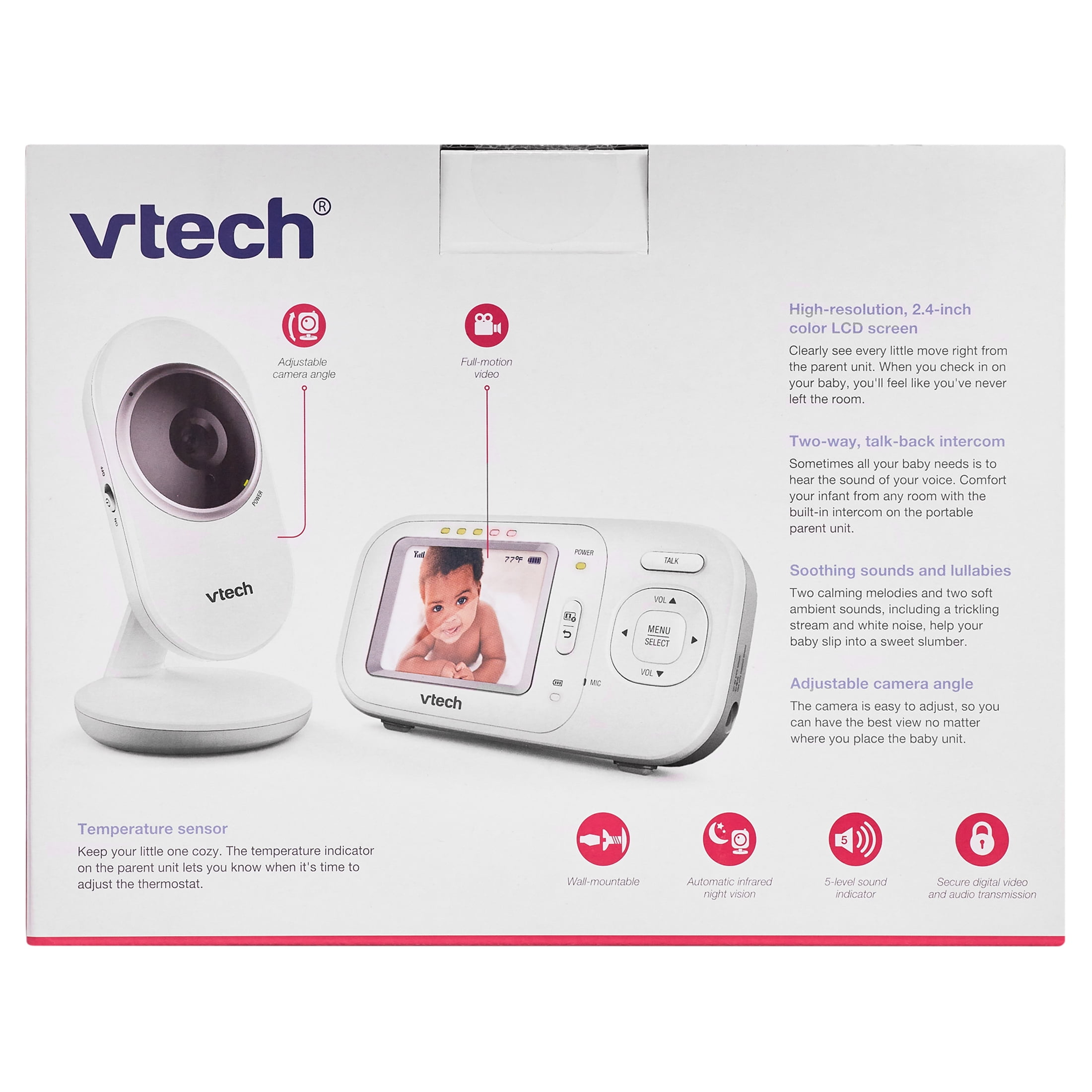 VTech VM320 2.4" Video Baby Monitor with Full-Color and Automatic Night Vision, White