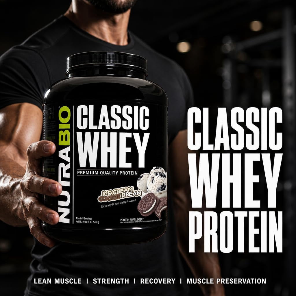 NutraBio Classic Whey Protein Powder- Full-Spectrum Amino Acid Profile - No Fillers, Artificial Colors, Preservatives - Low Glycemic Index - Ice Cream Cookie Dream, 5 Pounds