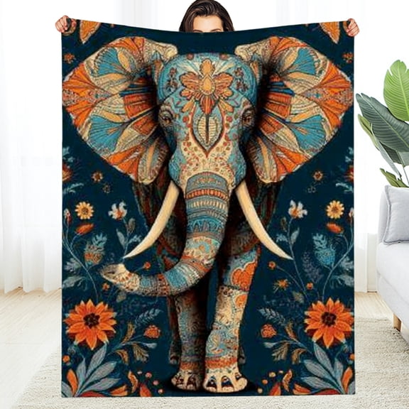 RKSupls Christmas Throw Blanket, Ethnic Elephant Soft Flannel Blanket, Fuzzy Warm Cozy New Year Winter Blanket for Couch Bed Home Decor, 30*40in