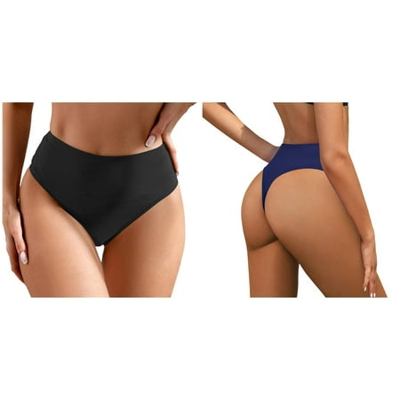 (2-Pack) 2025 New Women Plus Size High Swim Bra Tops for Women Waist Bikini Bottoms Swim Briefs Beach Shorts Ruched Bottom High Cut Swim Bottom Full Coverage Swimsuit Bottom Sports Yoga