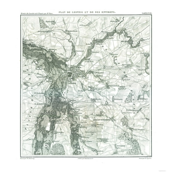 Historic Map - Leipzig Germany - Thiers 1866 - 23 x 24.40 - Vintage Wall Art