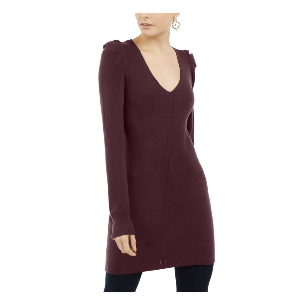 INC INC Womens Maroon V Neck Tunic Sweater Size M