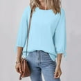 thumbnail image 4 of fatyb Women's Tops Drawstring 3/4 Length Sleeve Shirts Crewneck Comfy Casual Loose Blouses Tees, 4 of 7