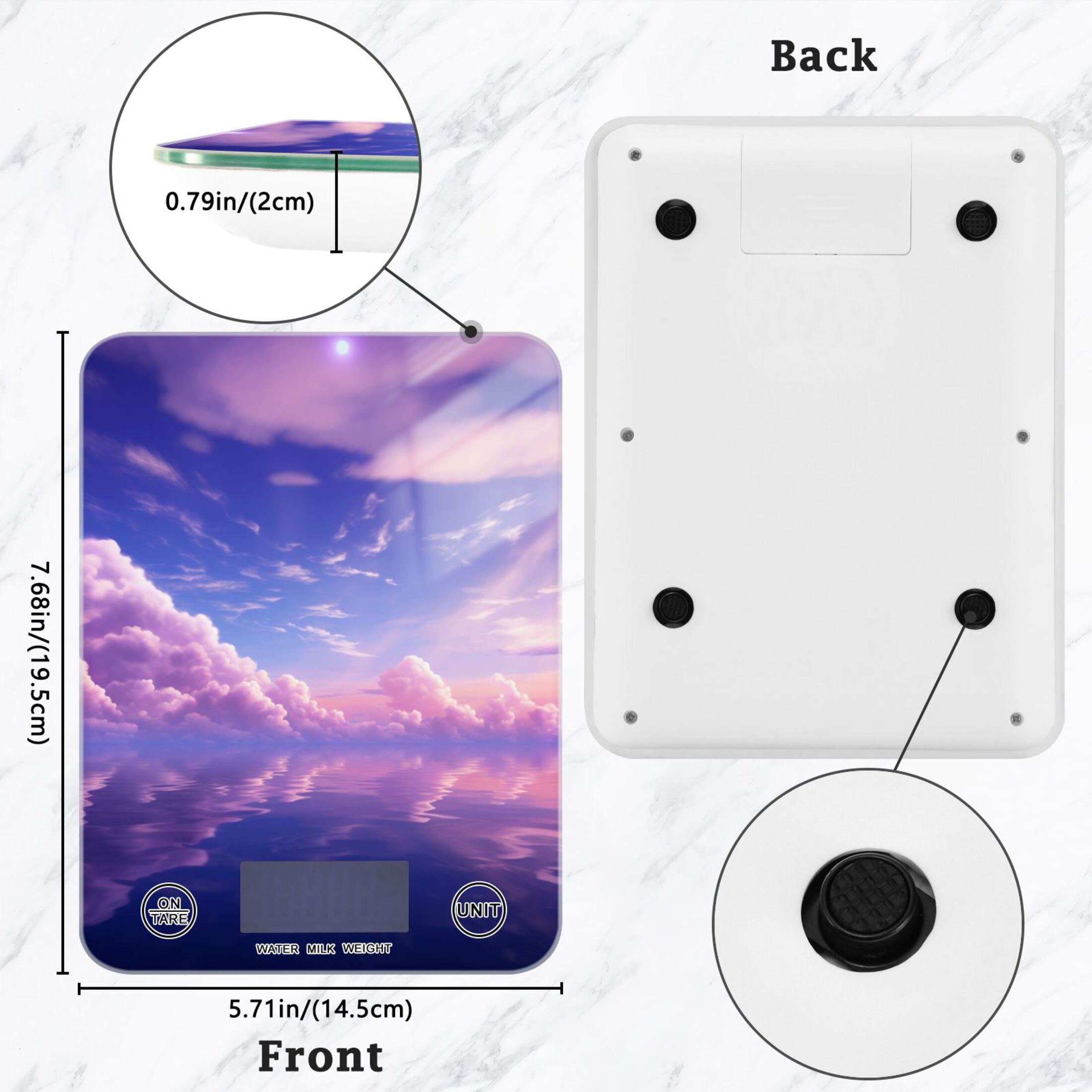 Purple Starry Sky Food Scale Digital Kitchen Scale Waterproof Tempered Glass Tare Function 11 lb for Baking Cooking Meal Prep