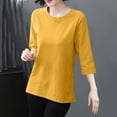 thumbnail image 2 of FRSASU T-Shirts for Women - Short Sleeve Basic Tees Solid Color Soft Crew Neck Loose Trendy Summer Casual Tops Yellow, 2 of 7