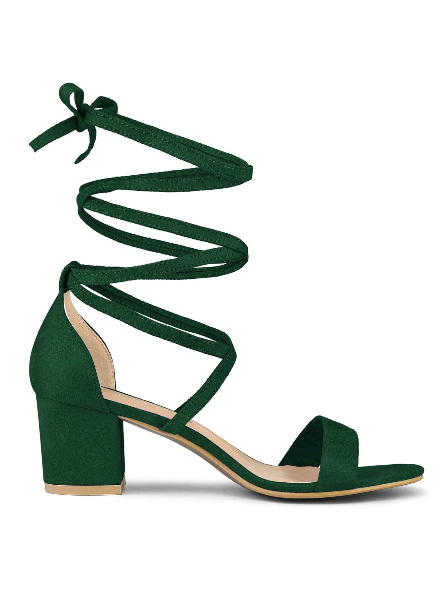 DARING DIVA Women's Lace Up Mid Chunky Heeled Sandals Green 9