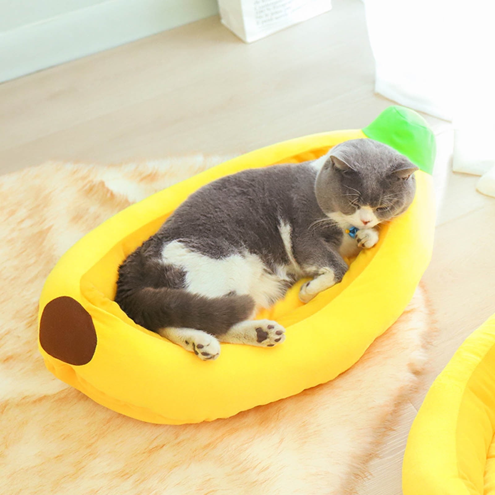 Banana Pet Bed, Washable Warming Plush Cat Bed Indoor Small Cat Dog House Calming Cat Mat Cozy Puppy Sleeping Bed All Season Pet Supplies with Removable Cushion