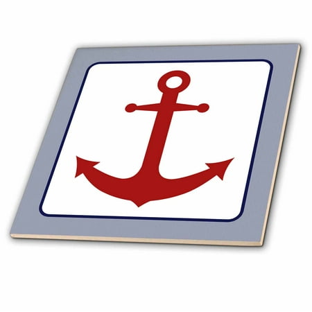 Blue Tile Design - 3dRose Red and Blue Nautical Anchor Design - Ceramic Tile, 4-inch