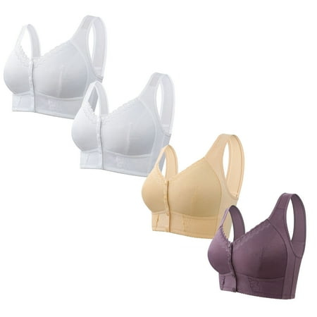 Black of Friday Deals!Clearance Staron 4PC No Underwire Bras for Women Comfort No Underwire Bra Stretch Comfortable Bra Wireless Front Button Bras Comfort Bra