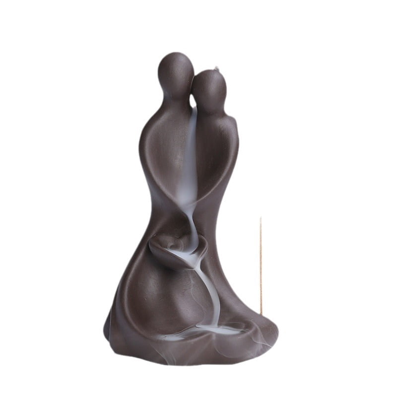 Creative Love Couple Backflow Incense Burner,Purple Sand Incense Waterfall Smoke Incense Holder Home Decor Ornaments