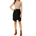 thumbnail image 2 of INSPIRE CHIC Women's A-Line Front Slit Knee Length Wrap Faux Suede Skirt S Black, 2 of 6
