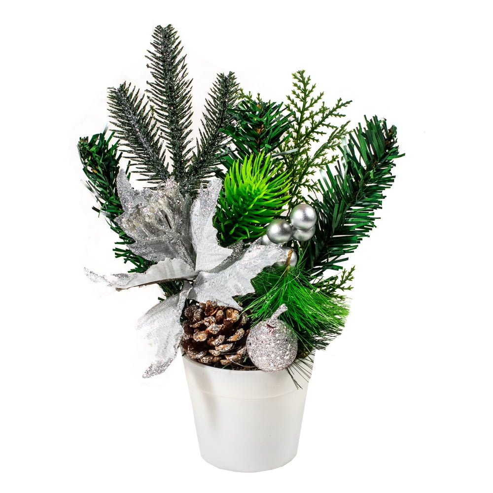 ALEKO Potted Christmas Centerpiece Holiday Arrangement - White and ...