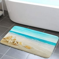Beach Bathroom Rug, Tropical Sea Waves Seashell Bath Mat Bathroom Accessories Shower Mat Nautical Hawaiian Seaside Scene Ocean Starfish Bathroom Accessories Mat, 17X29in