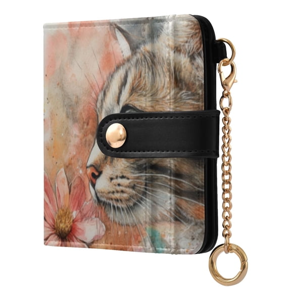 Qxltty Tabby with Flower Ladies Wallet Rfid Slim Thin Compact Credit Card Women Wallet Zipper Coin Pocket and ID Window for Female Gifts