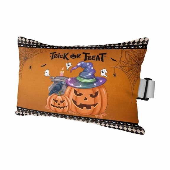 1 Pack Outdoor Waterproof Throw Pillows for Head,Halloween Theme Pumpkins Ghost Witch Hats Cushion Cases with Insert&Straps Neck Pillows for Patio Recliner Chair,Orange