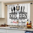 thumbnail image 5 of Rustic Black White Kitchen Curtains Short Small Funny Quotes Farmhouse Wooden Plank Wood Knife and Spoon Rod Pocket Country Farm Bedroom Living Room Treatment Fabric 2 Panels 27.5Wx39H Inch, 5 of 6