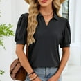thumbnail image 6 of Women's Summer Short Sleeve Turndown Collar Tops Shirts Blouses Solid Color Plain Casual Daily Wear Business Casual Work Office Vacation Fashion Essential Gift for Women | Sopatenor,Black XL, 6 of 7