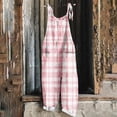 thumbnail image 2 of Lenpel Women's Jumpsuits Plus Size Sleeveless Spaghetti Strap Striped Plaid Straight Leg Rompers Causal Loose Overalls with Pockets, 2 of 5