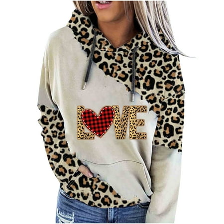 

Autumn Winter Women s Long Sleeve Patchwork Leopard Printed Ladies Hooded Sweatshirt Tops