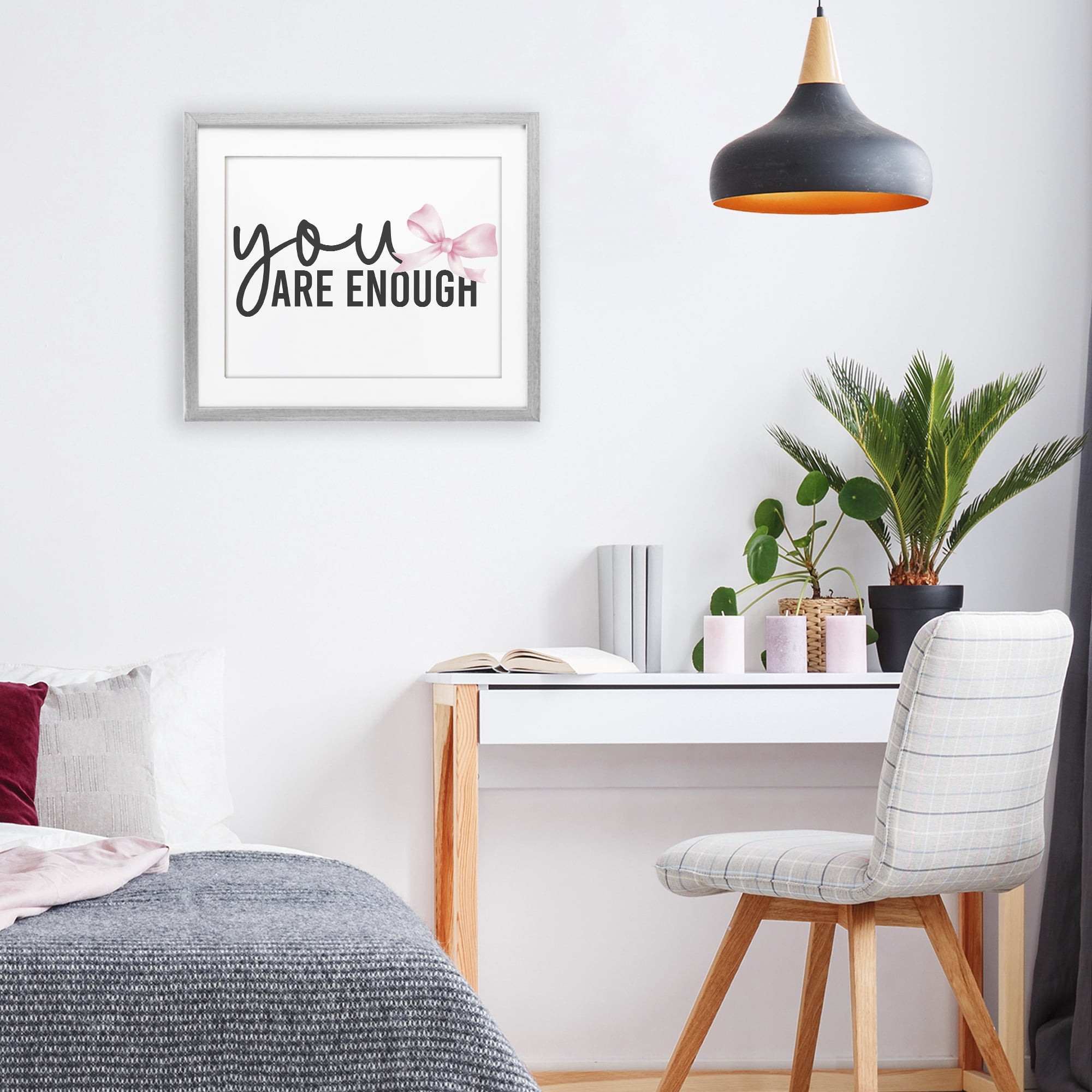 Stupell Industries You Are Enough with Ribbon Gray Framed Print Under Glass, design by Kim Allen