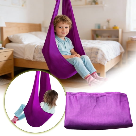 Indoor & Outdoor Swing Elastic Sensory Aerial Yoga Hammock Calming Therapy Swing For Sensory Integration(Purple-1.5X2.8M)
