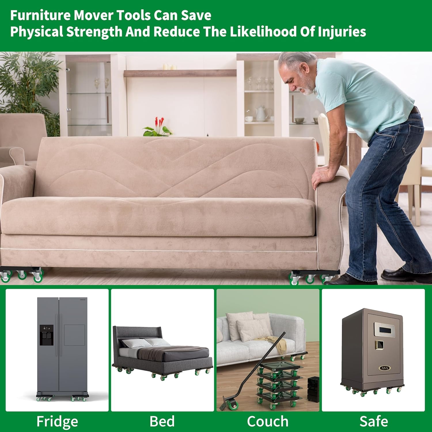 360 °   Rotating 5 Wheels Heavy Duty Furniture Dolly – Alloy Steel Furniture Movers with Measure Tape and Leveler, Up to 3000 lbs/1360 Kg Load Capacity