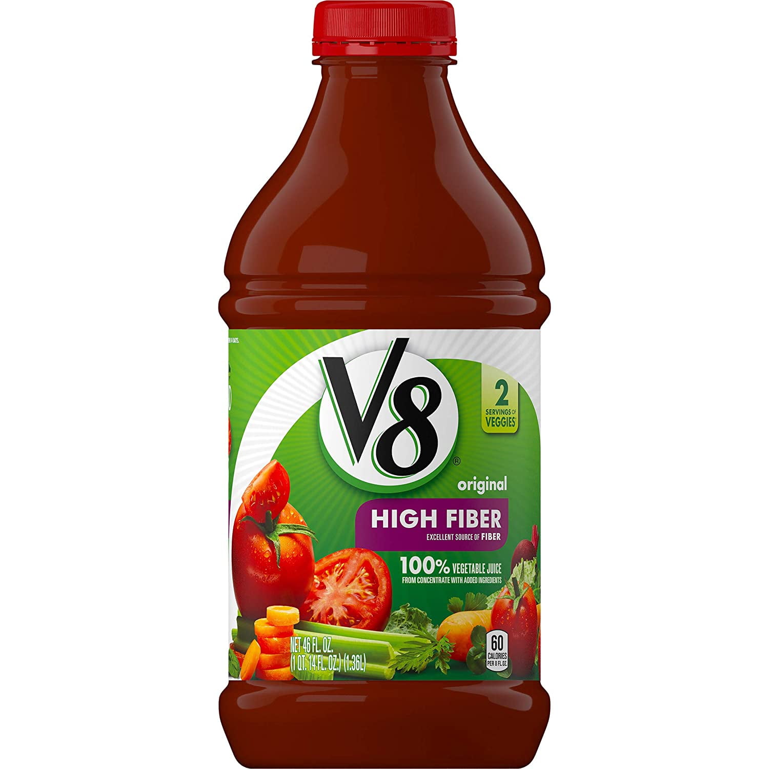 V8 High Fiber 100 Vegetable Juice, 46 oz. Bottle (Pack of 6)