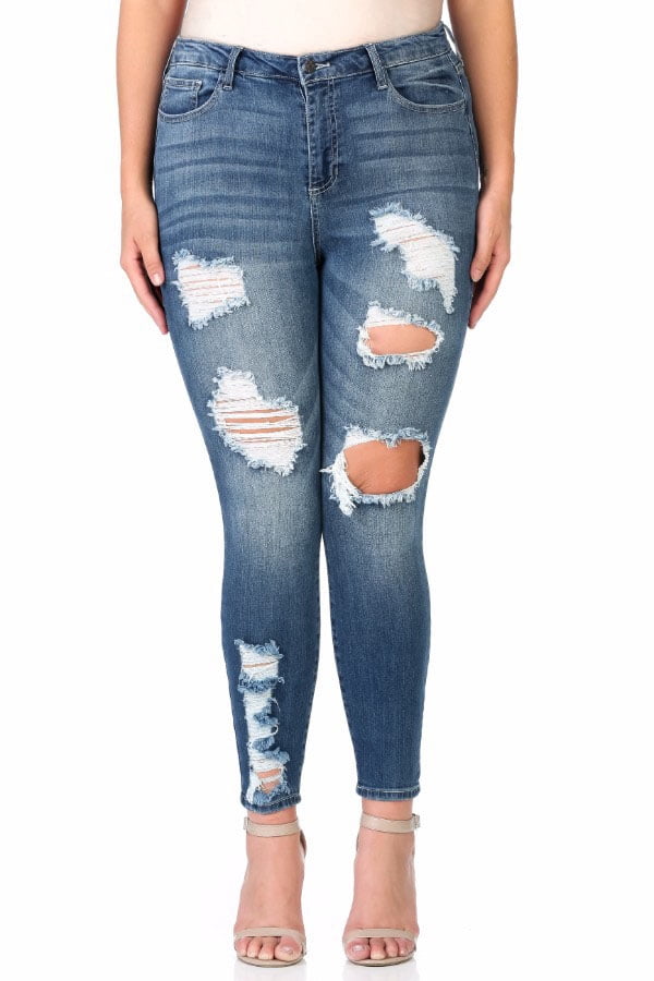 Cello Juniors' Plus Size Destroyed Cropped Ankle Skinny Jean - Walmart.com
