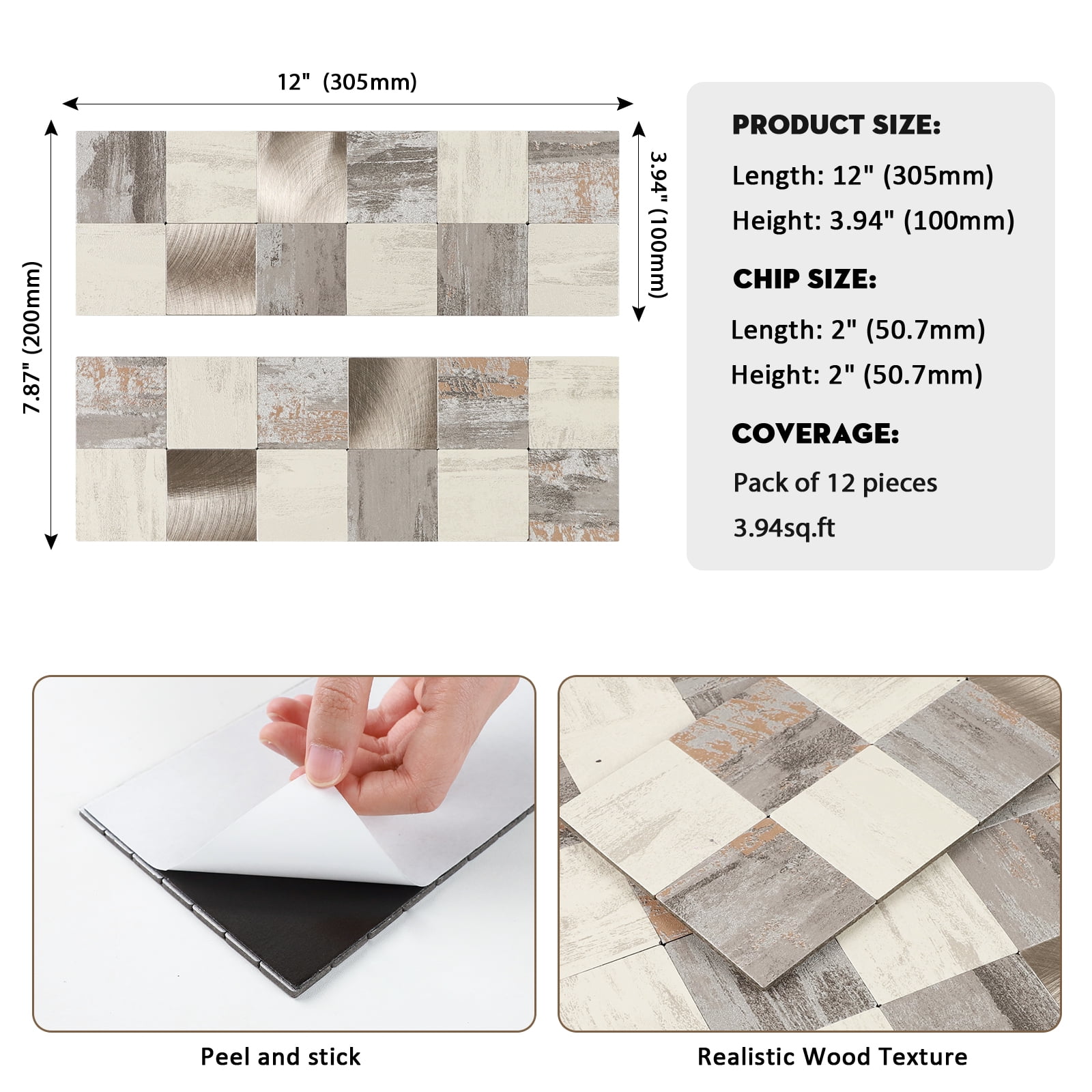 12-Sheet Peel and Stick Backsplash, 12" x 4" Aluminum Marble Look Self Adhesive Stick on Wall Tiles for Kitchen Bathroom Fireplace (Griege)