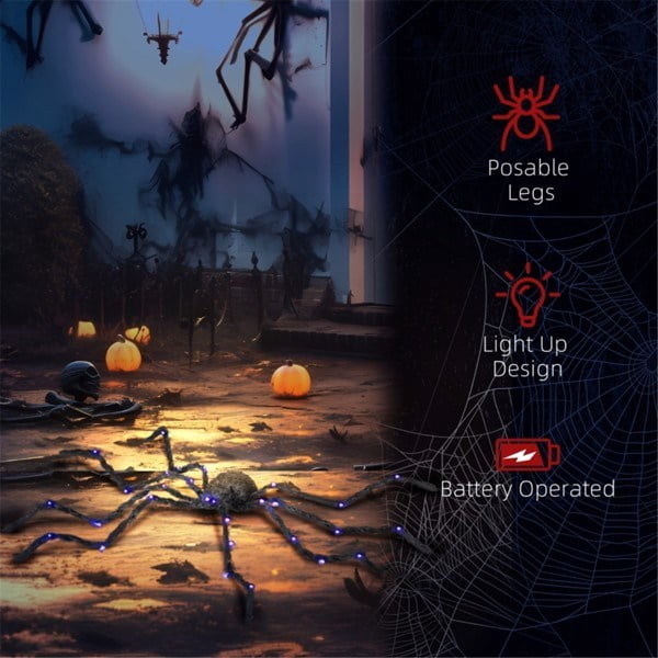 47.2IN Light-Up Oversized Spider with Bendable Legs Battery-Operated Halloween Decor