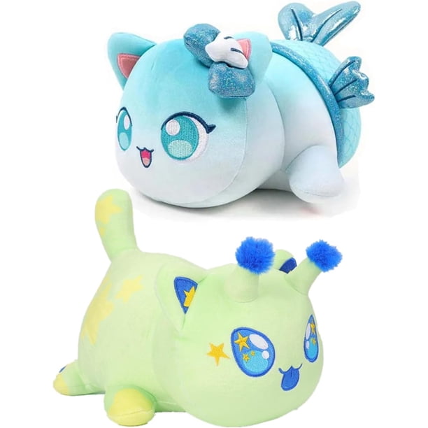 Peluche Gato MEE-Meow Océano Niños 25cm Juguete Suave Colección Figura Animales de Peluche Gato Marino Juguete (2 Piezas: Gato alienígena y Gato Sirena)