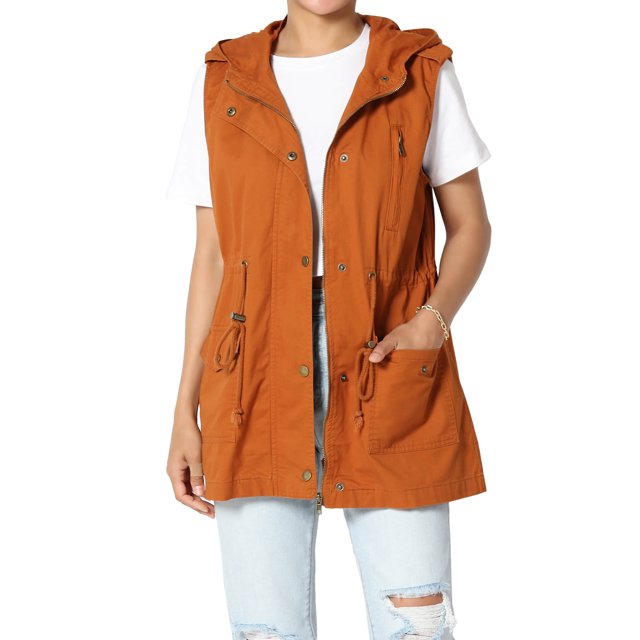 TheMogan Women's PLUS Drawstring Loose Fit Utility Vest Sleeveless Military Jacket