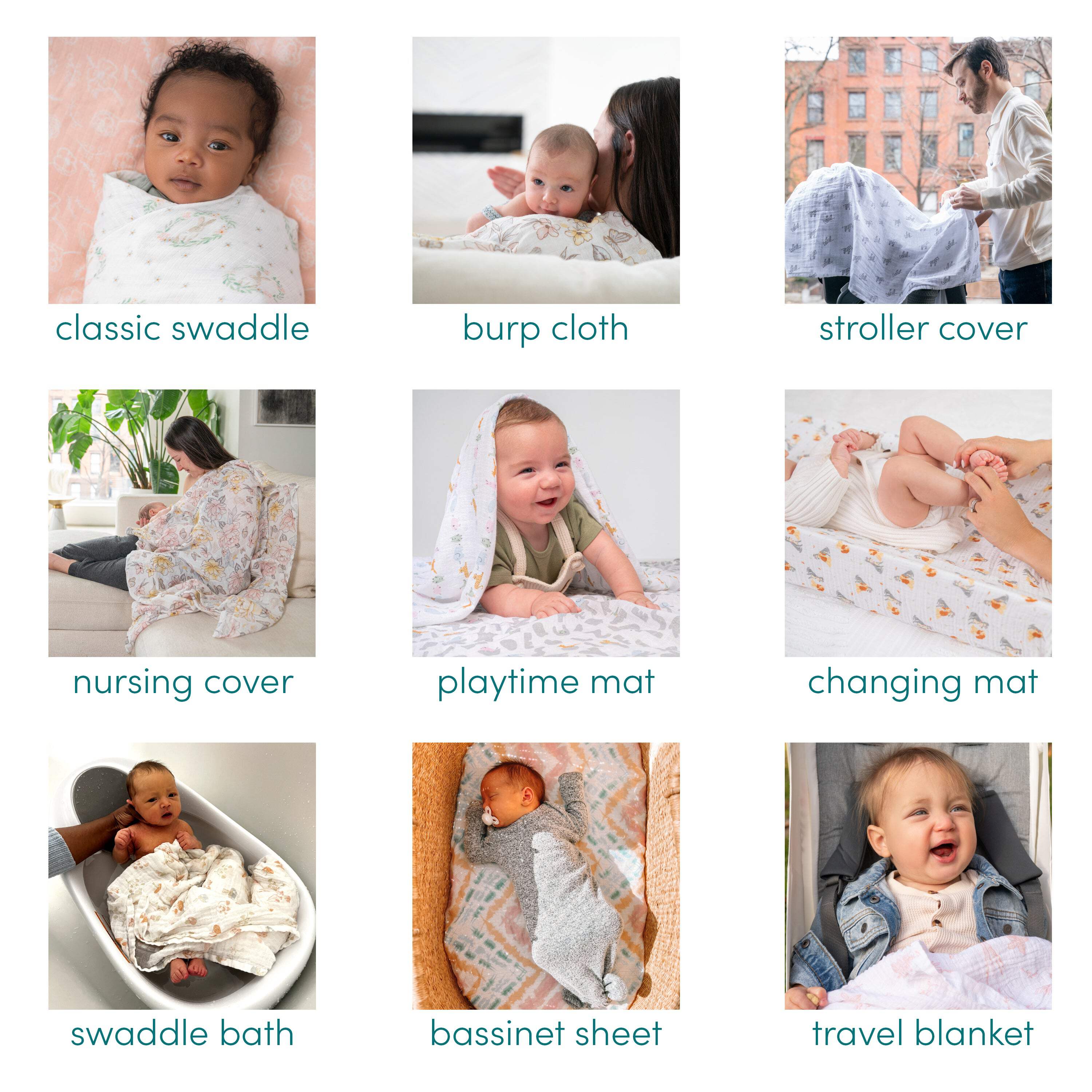 aden + anais Organic Cotton Muslin Swaddle Blanket, Grey Map the Stars, Unisex, 4-Pack