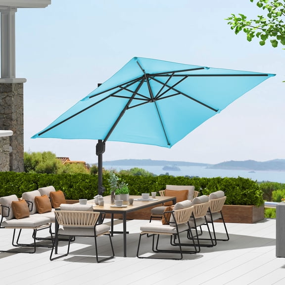 Garvee Large Cantilever Patio Umbrella, 10 ft X 10 ft Heavy Duty Aluminum Cantilever Offset Outdoor Umbrella with 360-Degree Rotation for Backyard, Deck, Pool (Turquoise Blue)
