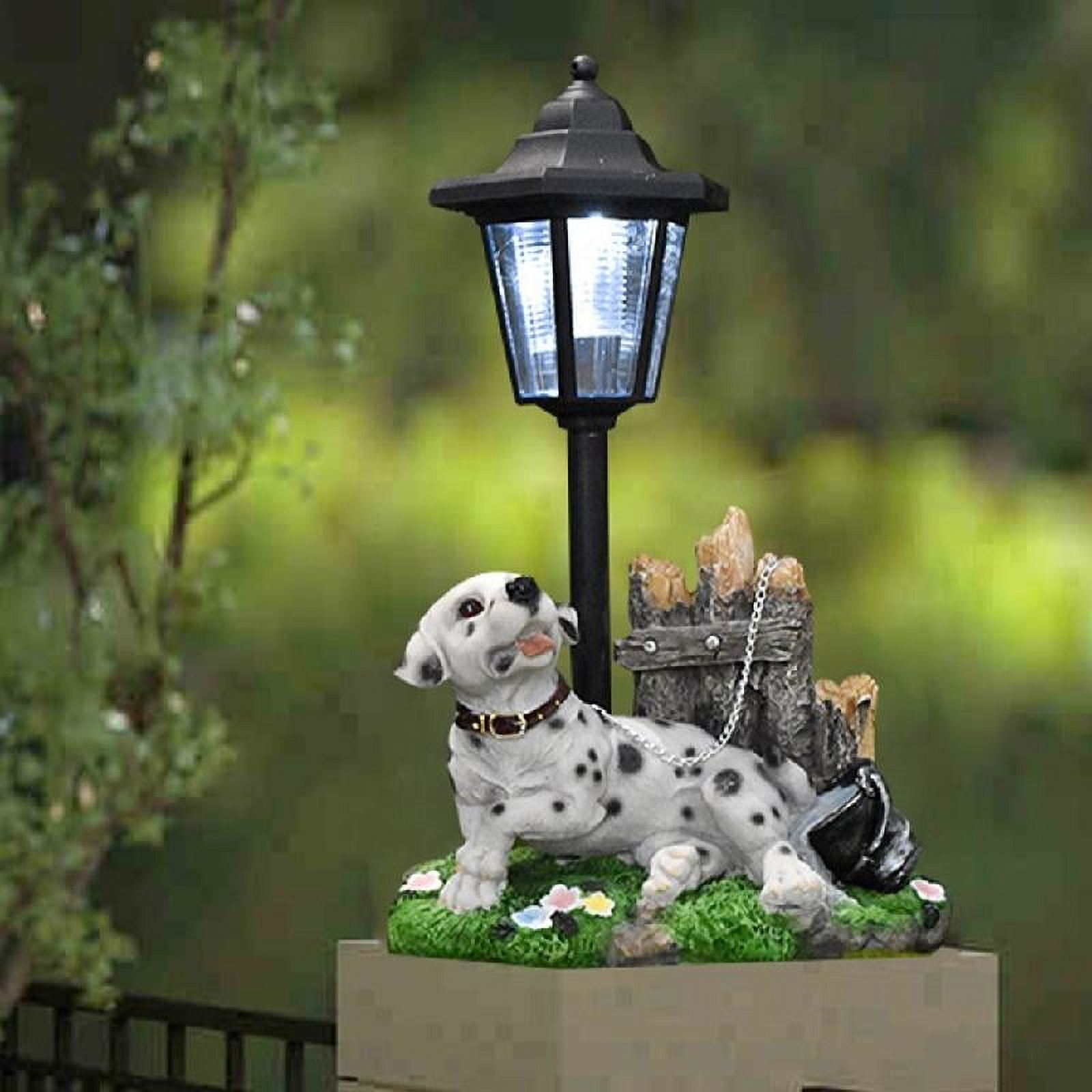Solar Powered Dog Garden Statue with Resin Craft for Outdoor Decoration Garden Art Sculpture Elegant Yard Ornament