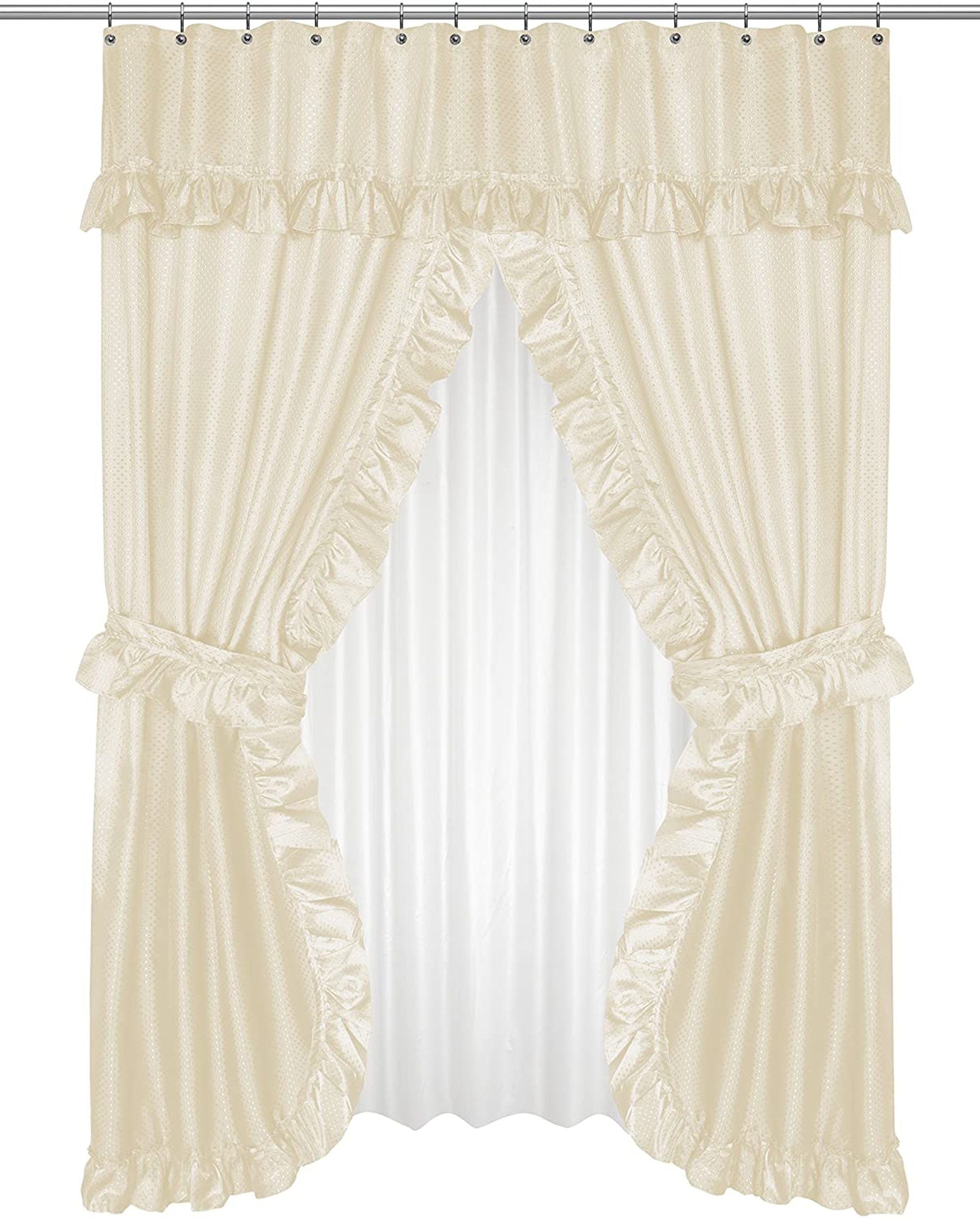 Live Life Double Swag Diamond Piqued Fabric Shower Curtain with Tie