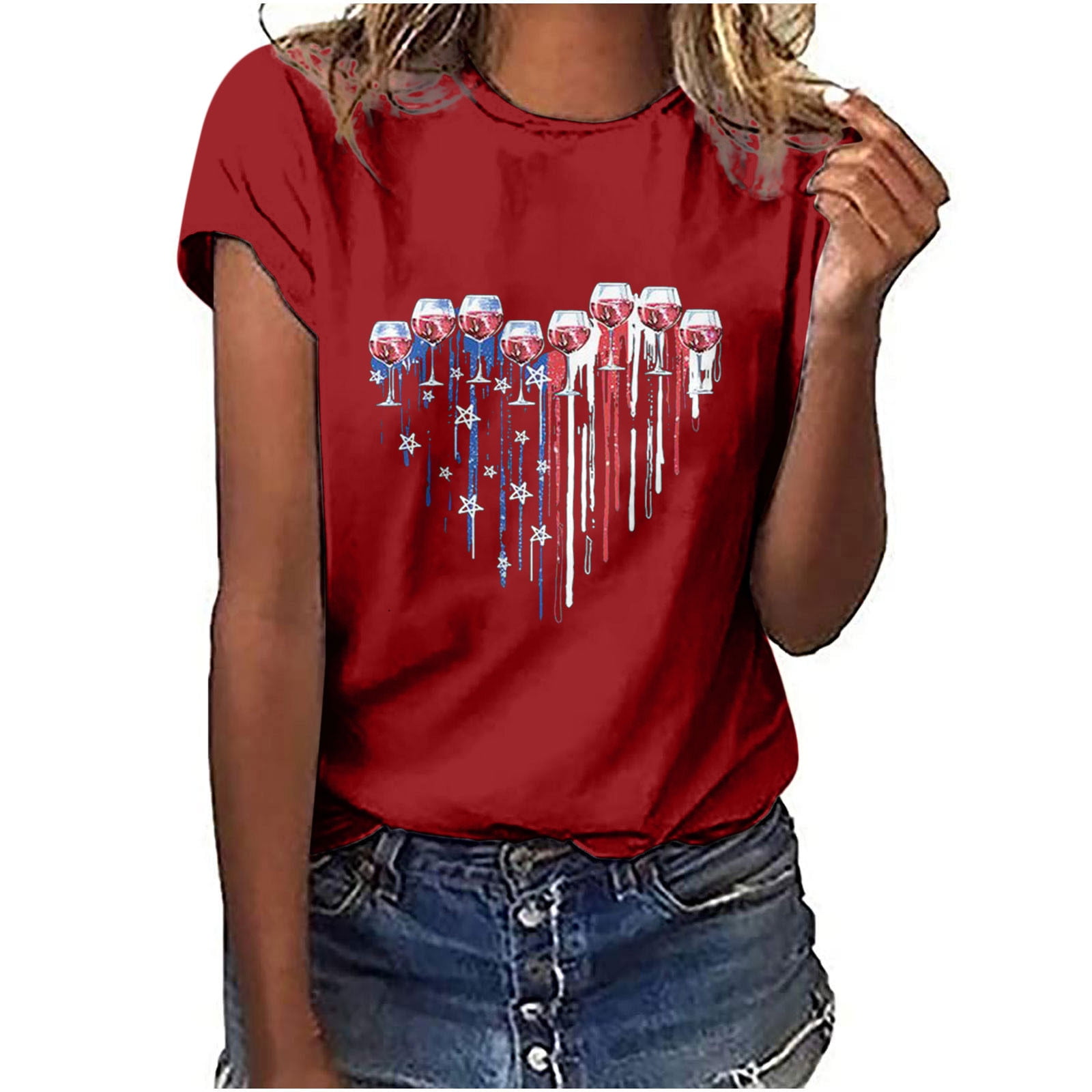 LWZWM Patriotic Women's Shirt Vacation Tops Graphic Tees Quick Dry Tops