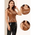 thumbnail image 2 of Camiseta Sin Mangas Allegra K De Pu De Cuero Sintético Con Adornos De Encaje Para Mujer Marrón S, 2 of 6