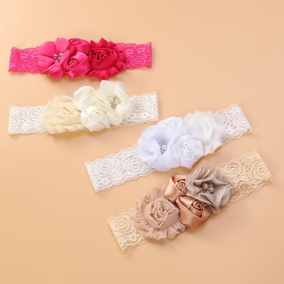 WHAMVOX  4 Pcs Girl Baptism Headbands Christening Headwear Newborn Child