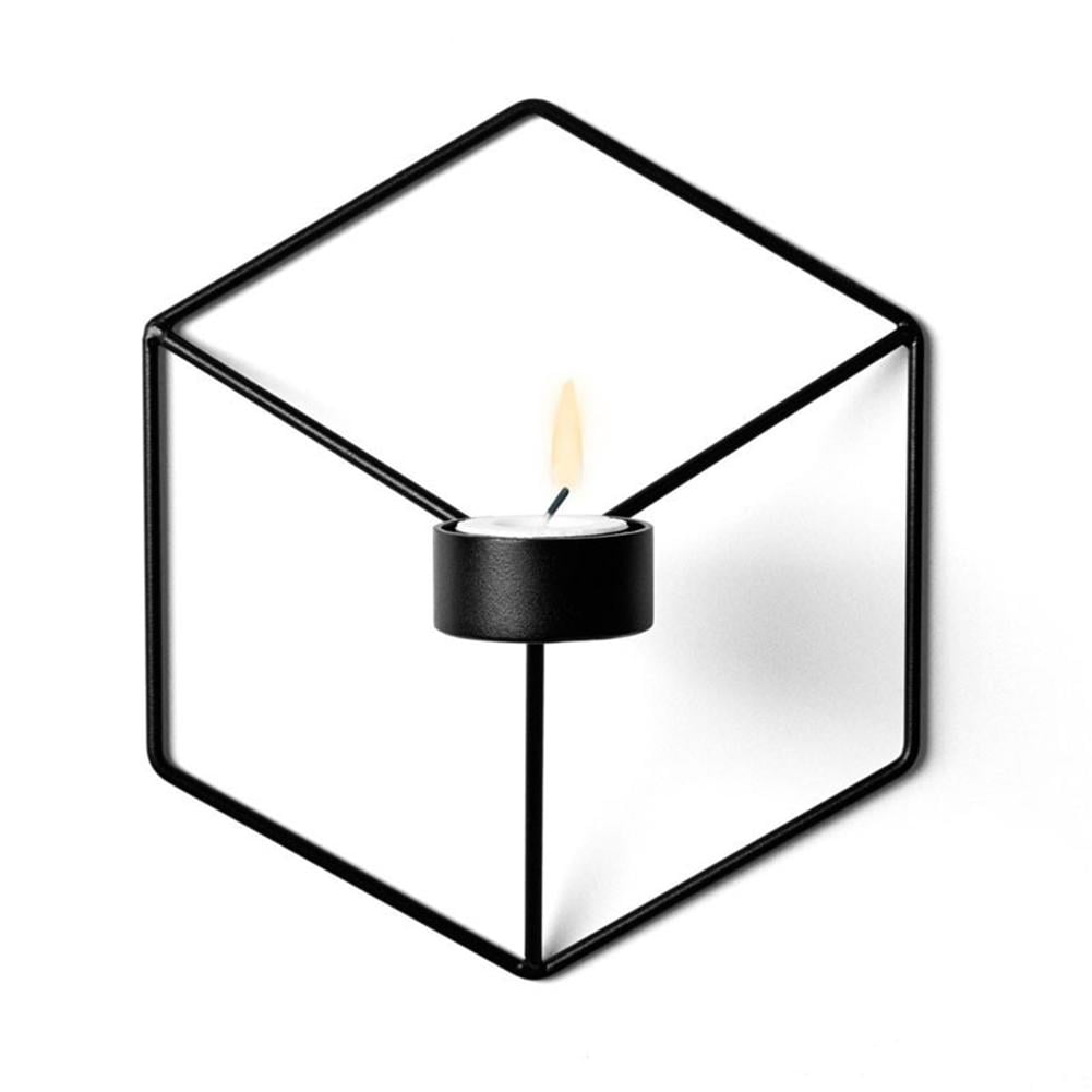 Aktudy Geometric Candlestick Metal Wall Tealight Candle Holder Home Decor Black Com - Metal Wall Tealight Candle Holder