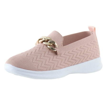 

Women Casual Shoes Fashionable And Minimalist Chain Decoration Mesh Breathable Comfortable Flat Bottom Non Slip Casual Shoes Women Slip on Casual Slip on Shoes for Women with Arch Support
