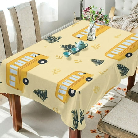 

WOBOGO Yellow Kindergarten School Bus Pattern Square Tablecloth 54×54in Polyester Fabric Tablecloth Washable Dust Resistant Wrinkle Resistant