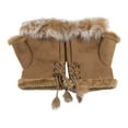 thumbnail image 2 of Eosunjian 1 Pair Women Winter Mittens Adjustable Drawstring Thick Plush Faux Fur Windproof Anti-slip Student Writing Gloves Keep Warm Fingerless Typing Mittens Khaki, 2 of 13