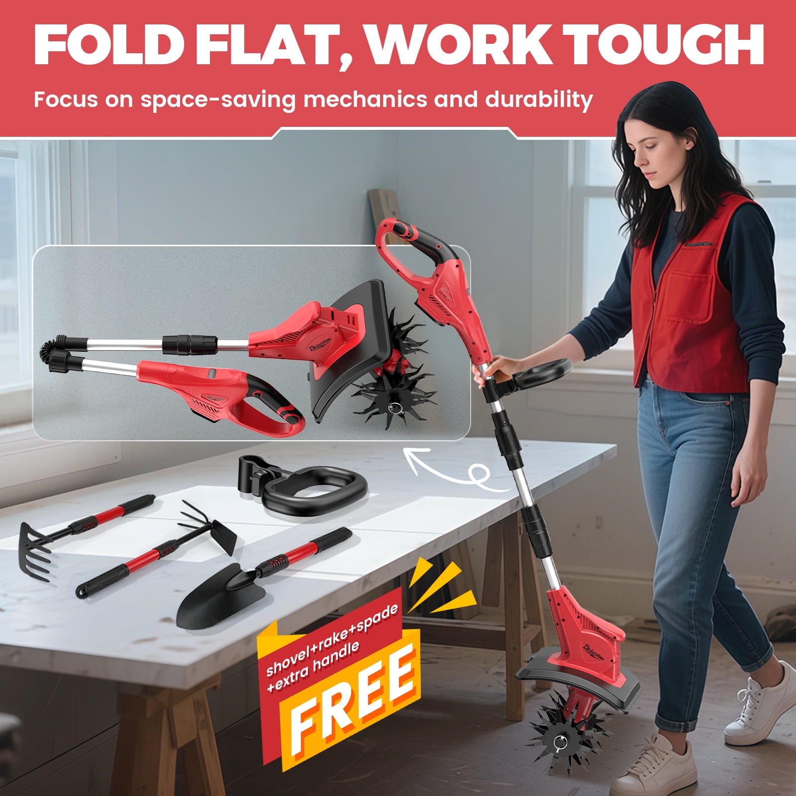 Cordless Tiller Cultivator Compatible with Milwaukee 18V Battery(Tool Only, Not battery), 310RPM Electric Rototiller Garden Tools with 40 Steel Tines, 9.1In Tilling Width & 6.3In Depth Tiller